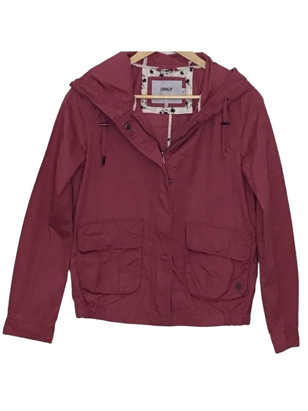 ONLY windbreaker jacket pink 100% cotton zip-up hoodie lightweight coat XS